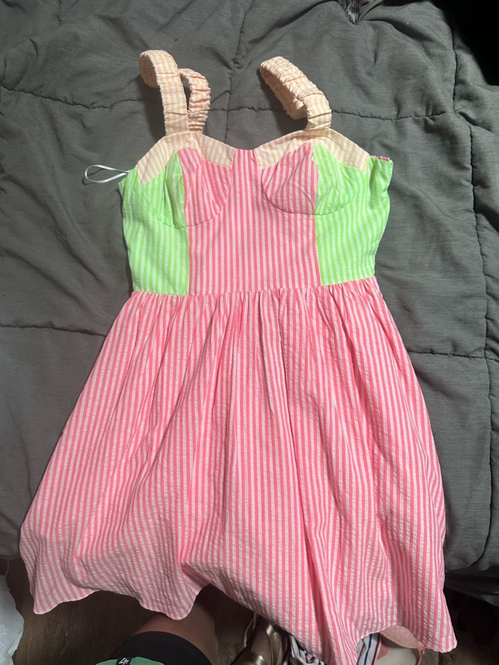 Striped Pink & Lime Sundress with Ruffled Straps